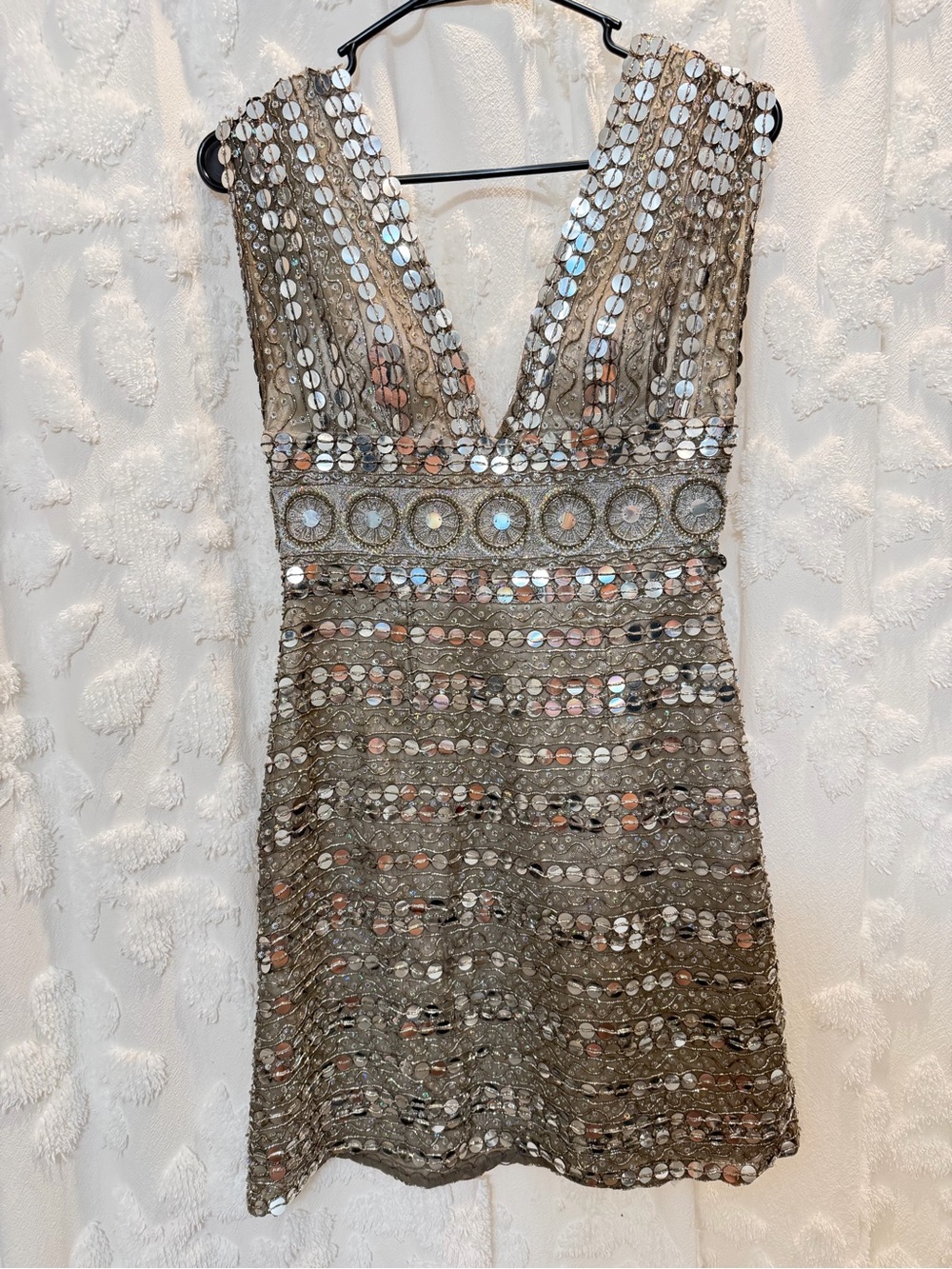 SCALA silver sequin and embroidered mini dress